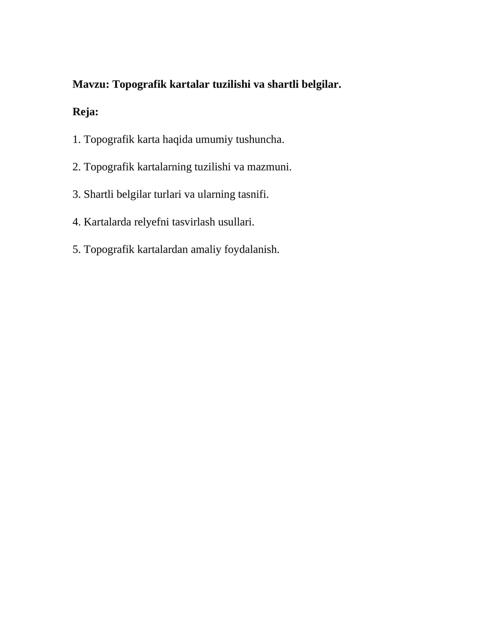 Topografik kartalar tuzilishi va shartli belgilar 1
