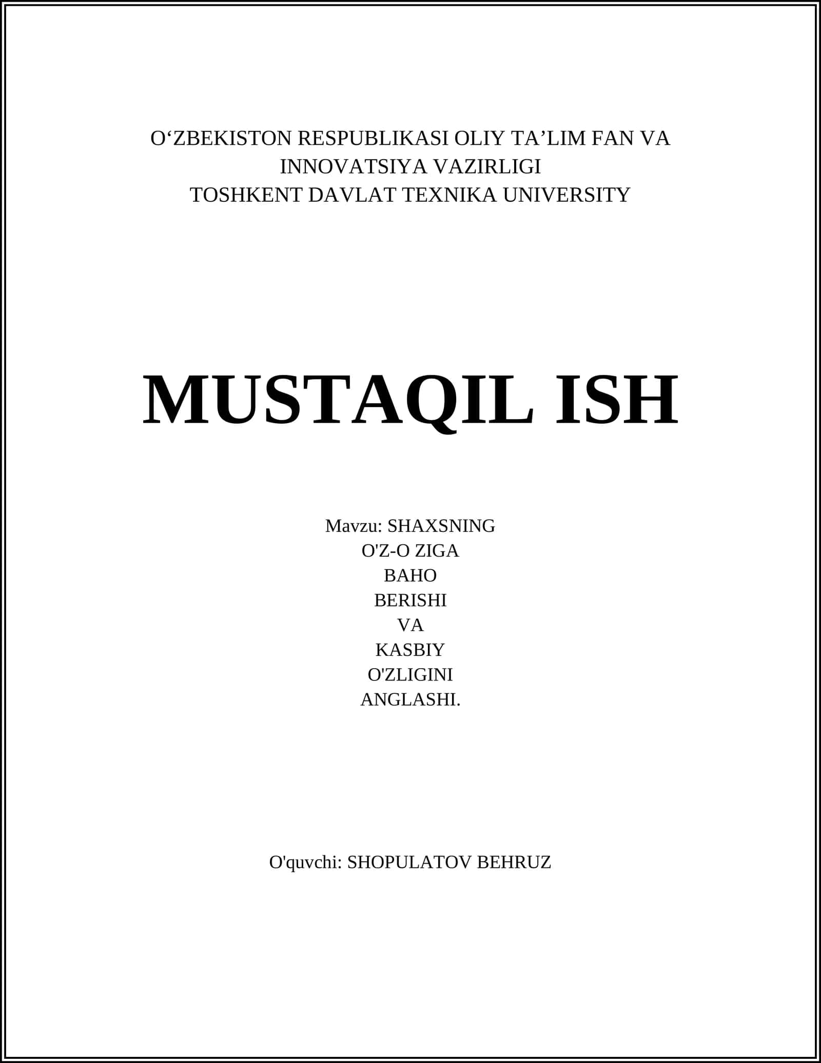 O'z-o'ziga baho berishning psixologik asoslari 1