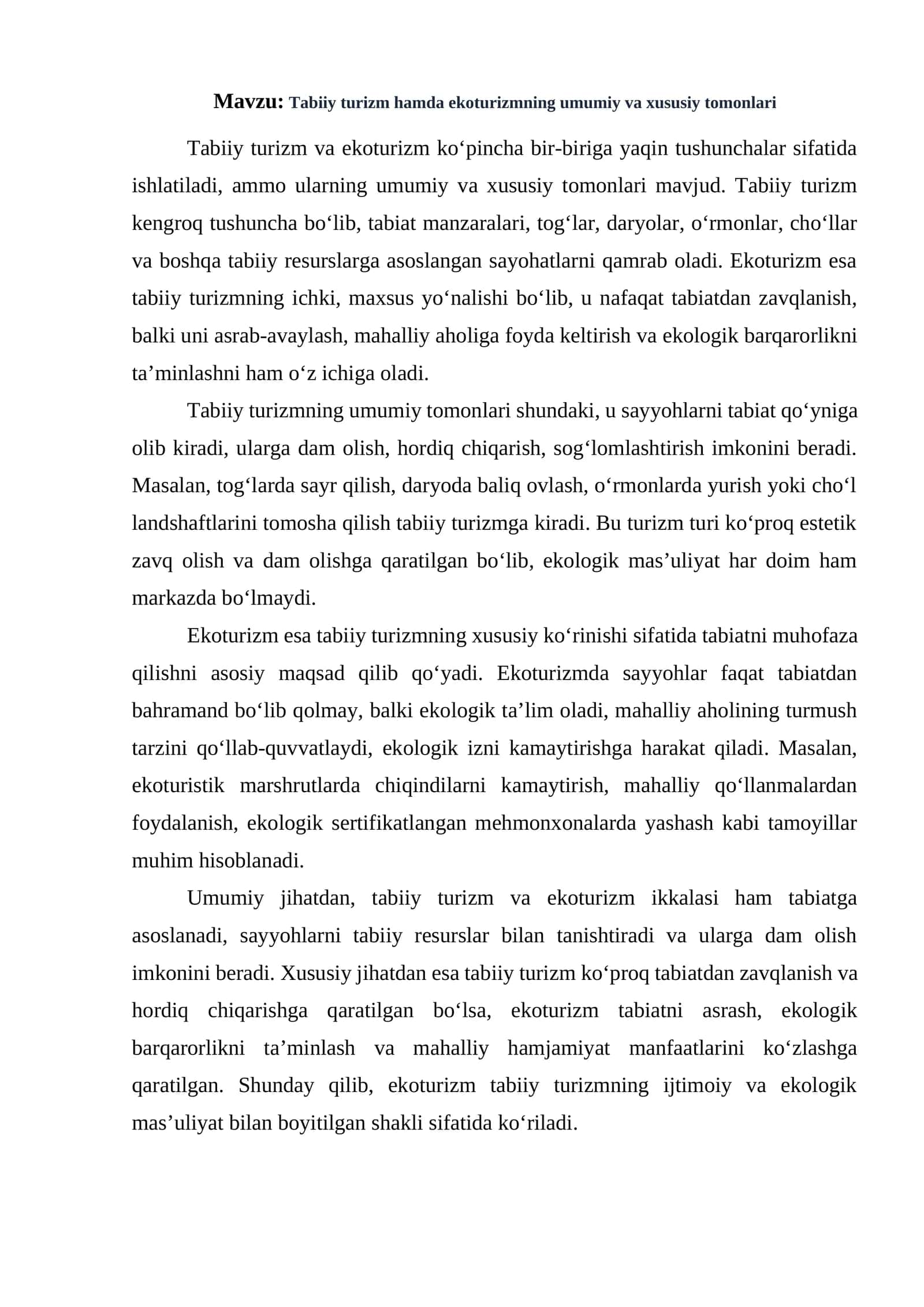 Tabiiy turizm va ekoturizm 1