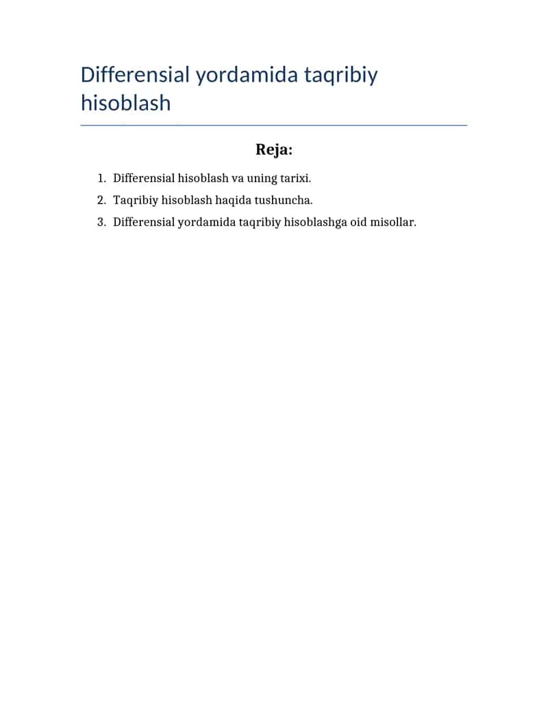Differensial yordamida taqribiy hisoblash 1