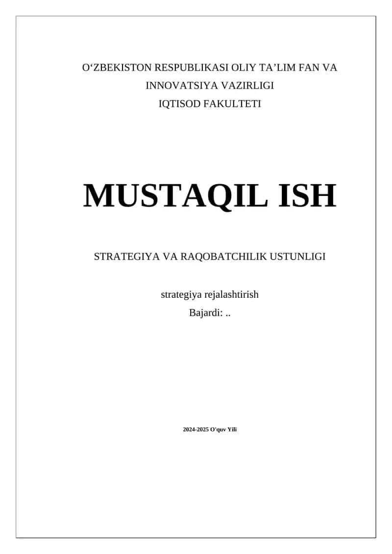 Raqobatchilik ustunligi strategiyasi 1