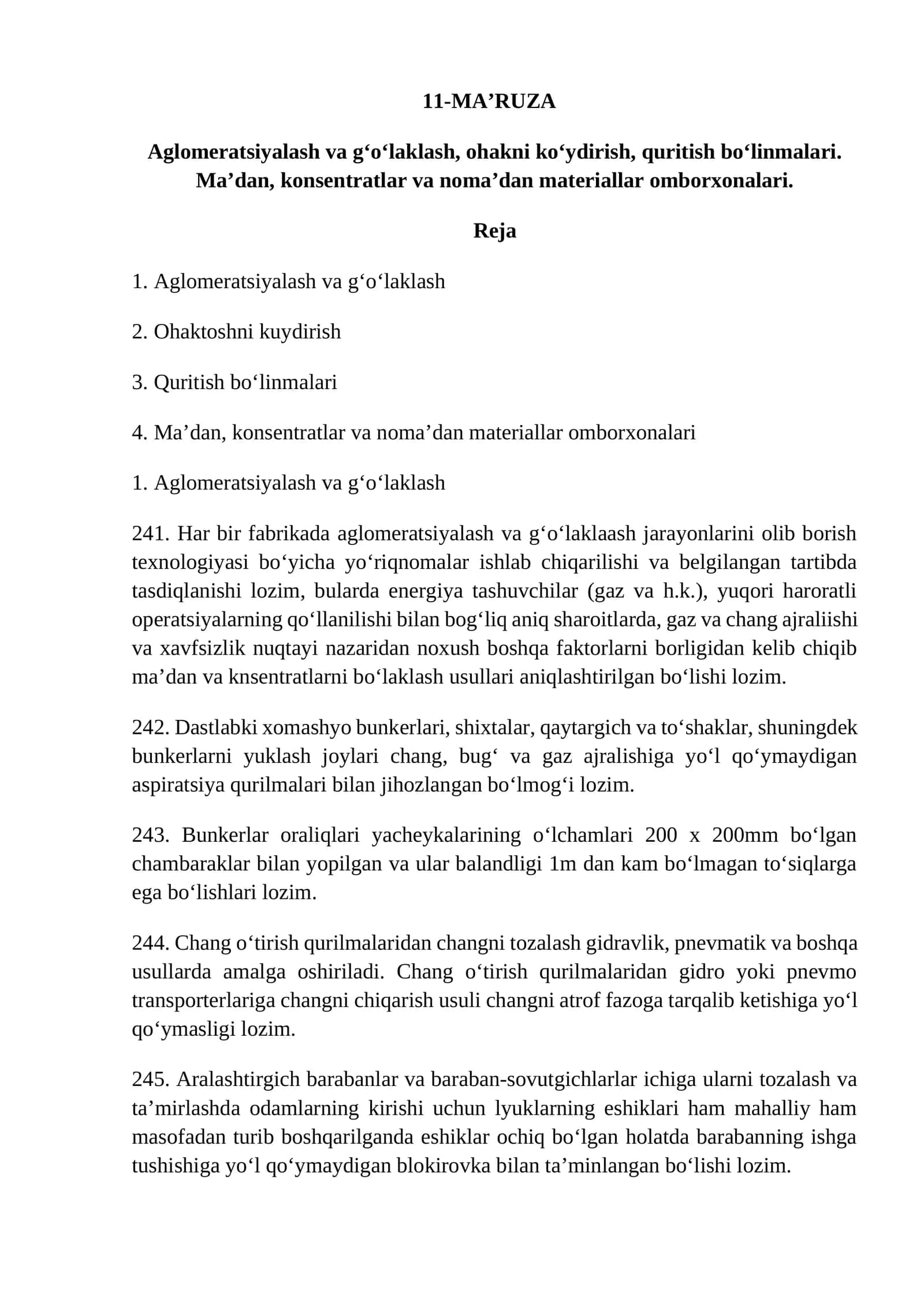 MA’RUZA Aglomeratsiyalash va g‘o‘laklash 1
