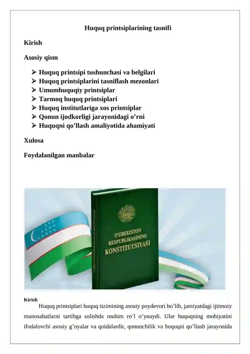 Huquq printsiplarining tasnifi