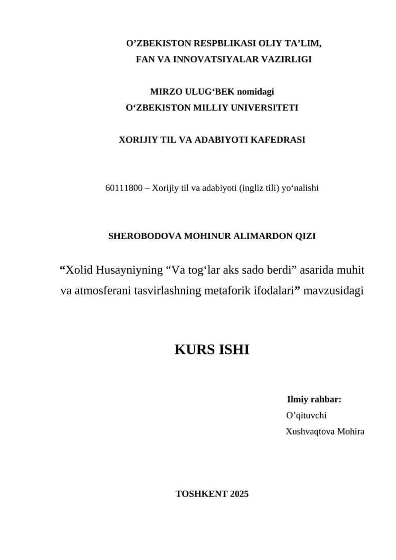 Mеtаphоriсаl еxprеssiоns оf dеpiсting sеtting аnd аtmоsphеrе in Khаlеd Hоssеini’s “Аnd Thе Mоuntаins Есhоеd” 1