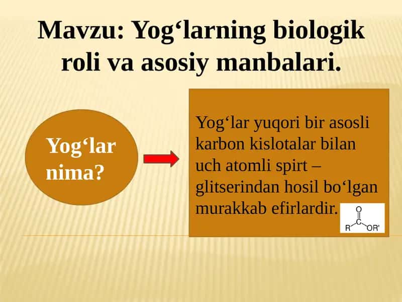 Yog‘larning biologik roli va asosiy manbalari. 1