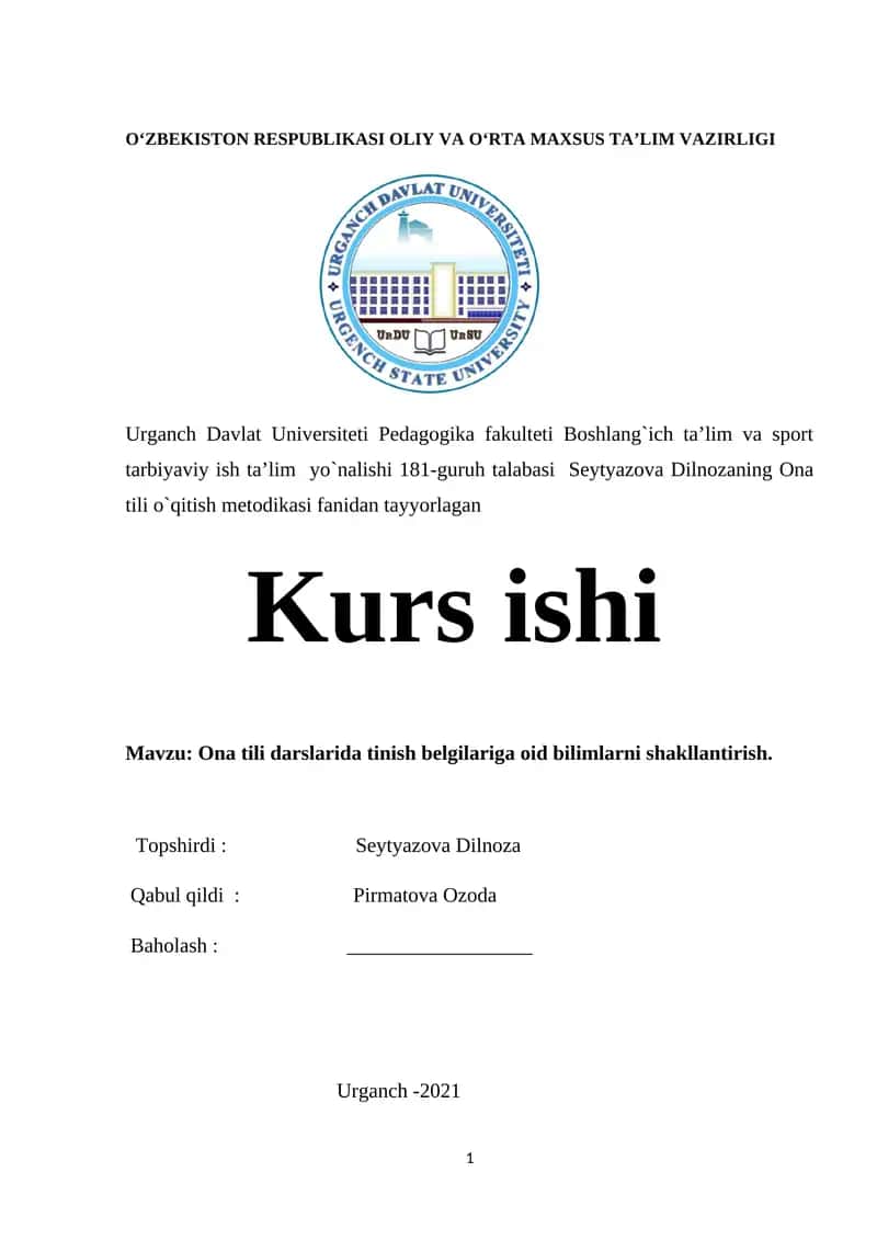 Ona tili darslarida tinish belgilariga oid bilimlarni shakllantirish 1