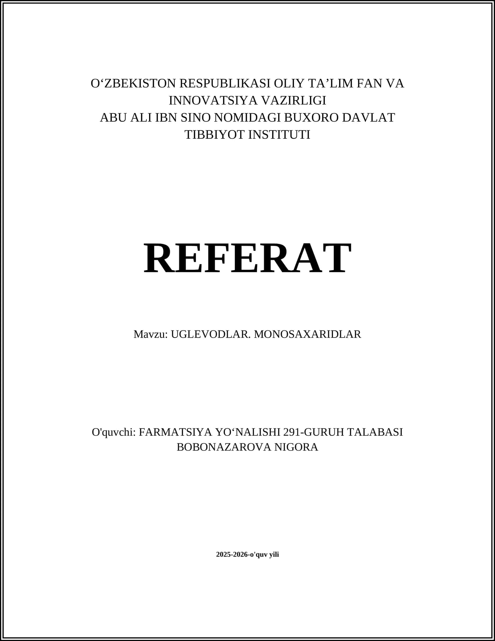 Uglevodlar. Monosaxaridlar 1