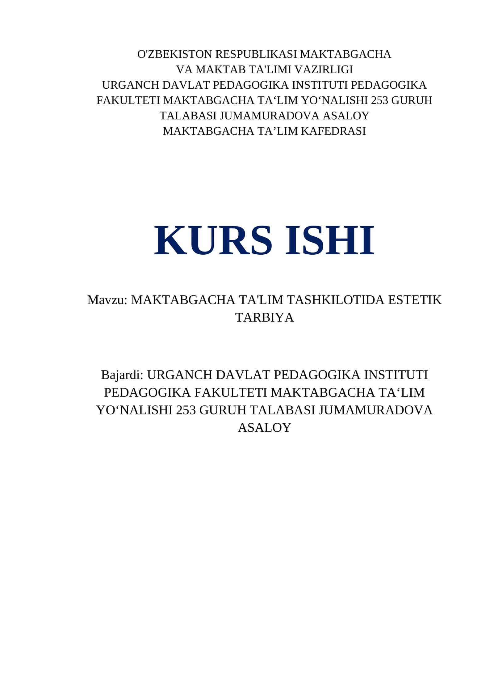 MAKTABGACHA TA'LIM TASHKILOTIDA ESTETIK TARBIYA 1