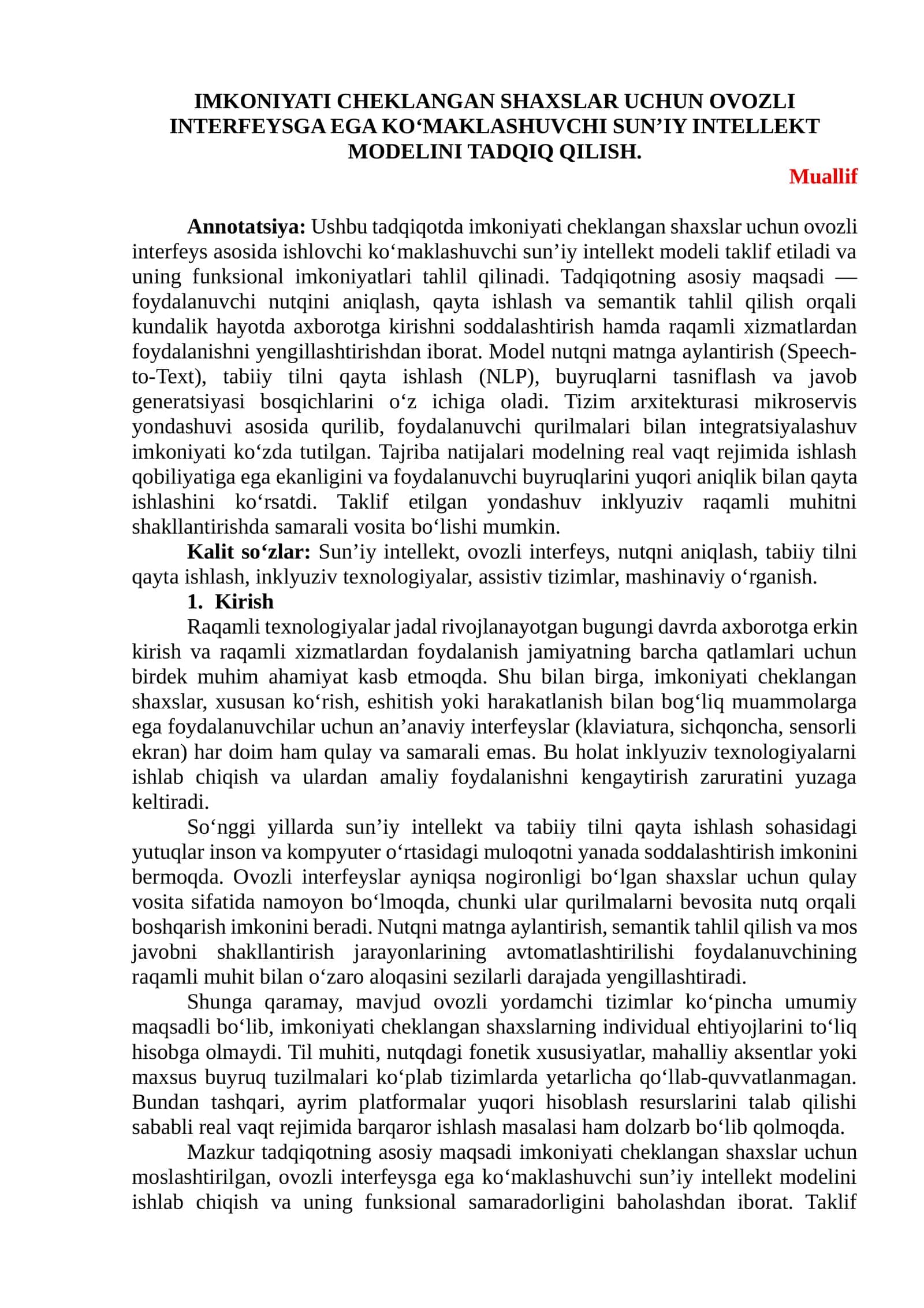 IMKONIYATI CHEKLANGAN SHAXSLAR UCHUN OVOZLI INTERFEYS tezis 1
