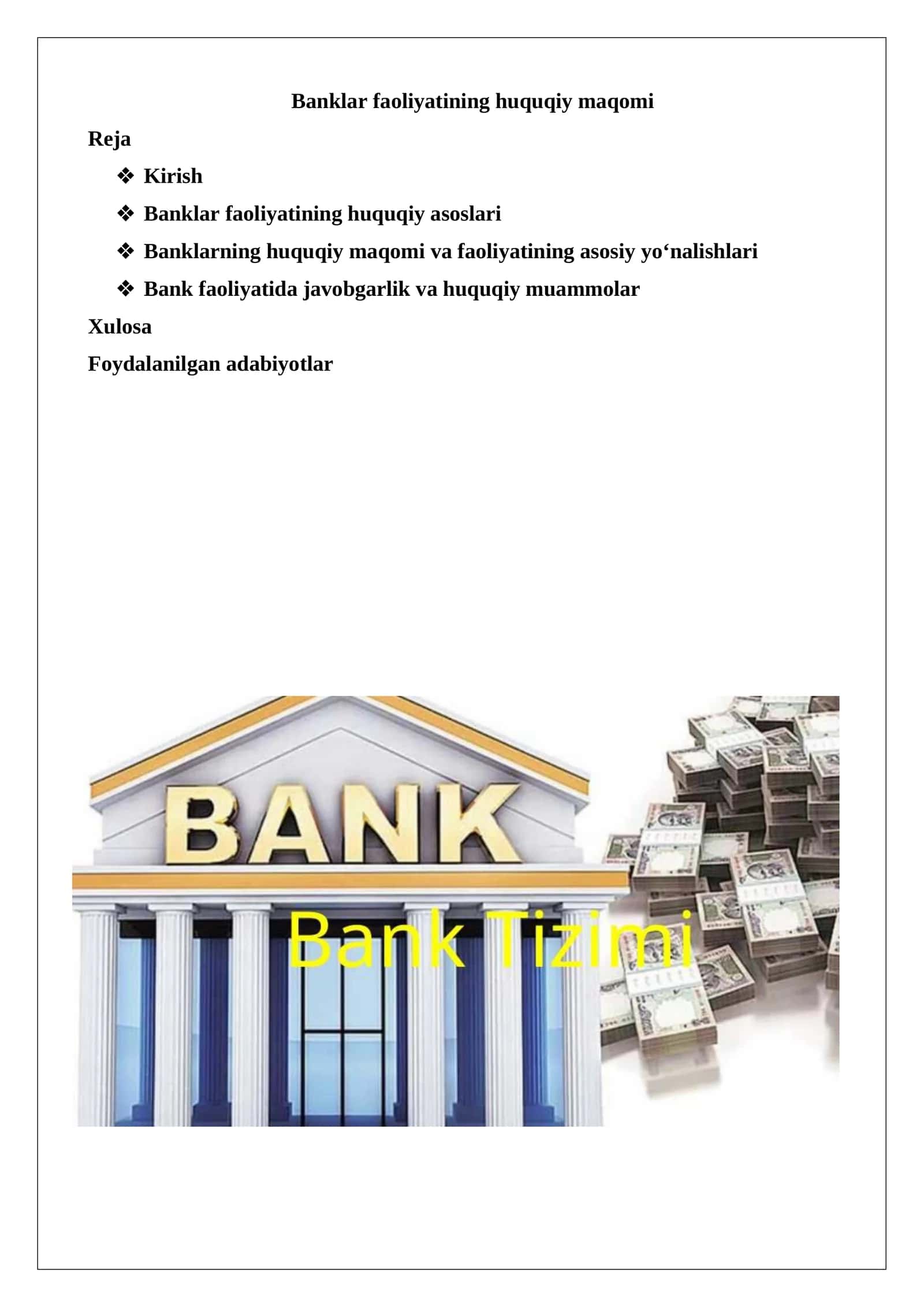Banklar faoliyatining huquqiy maqomi 1