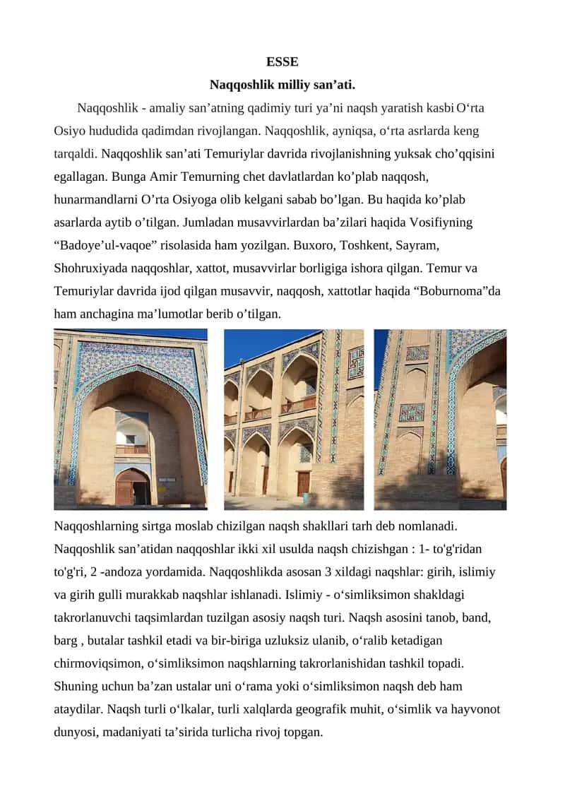 Naqqoshlik milliy san’ati. 1