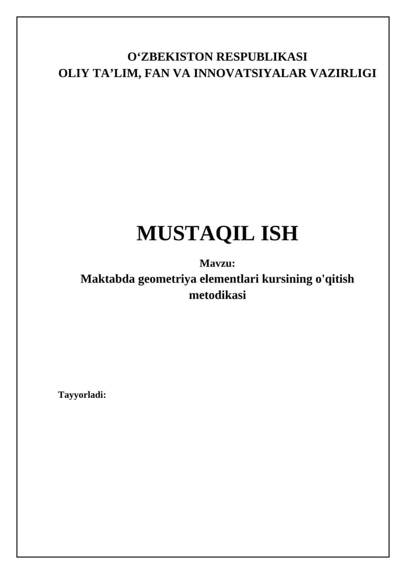 Geometriya elementlari kursining o'qitish metodikasi 1