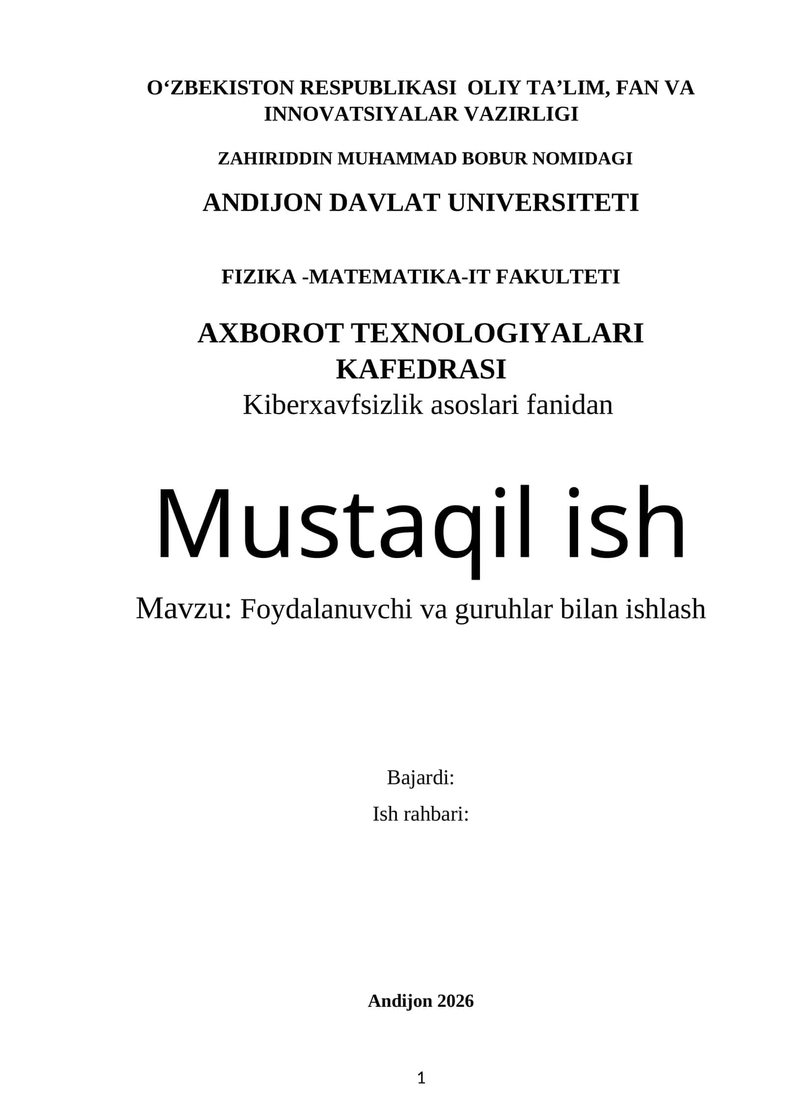 Foydalanuvchi va guruhlar bilan ishlash 1