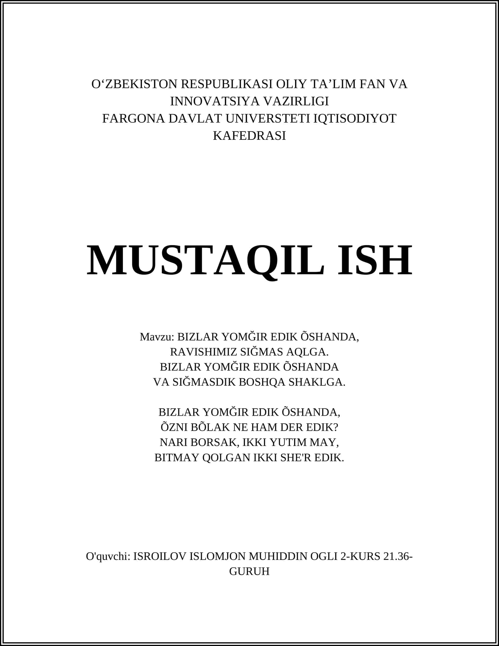 BIZLAR YOMĞIR EDIK ÕSHANDA 1