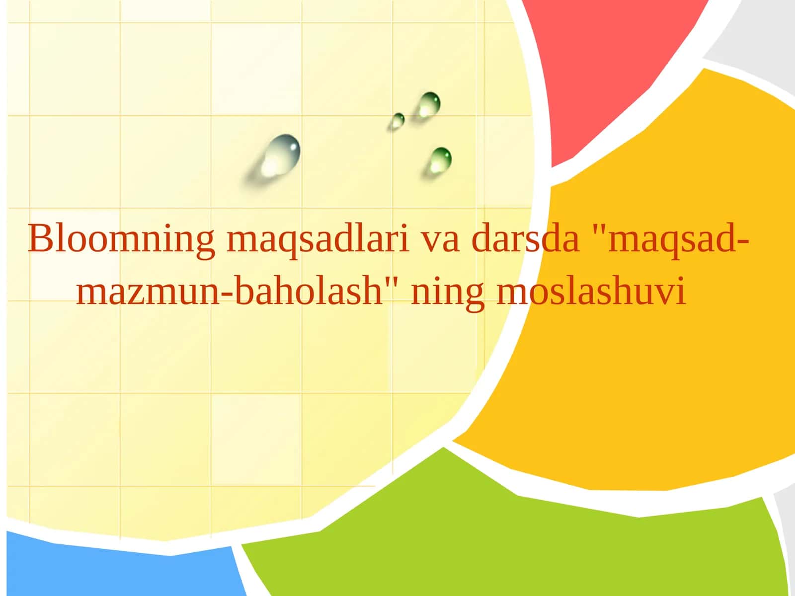 Bloomning maqsadlari va darsda maqsad-mazmun-baholashning moslashuvi 1