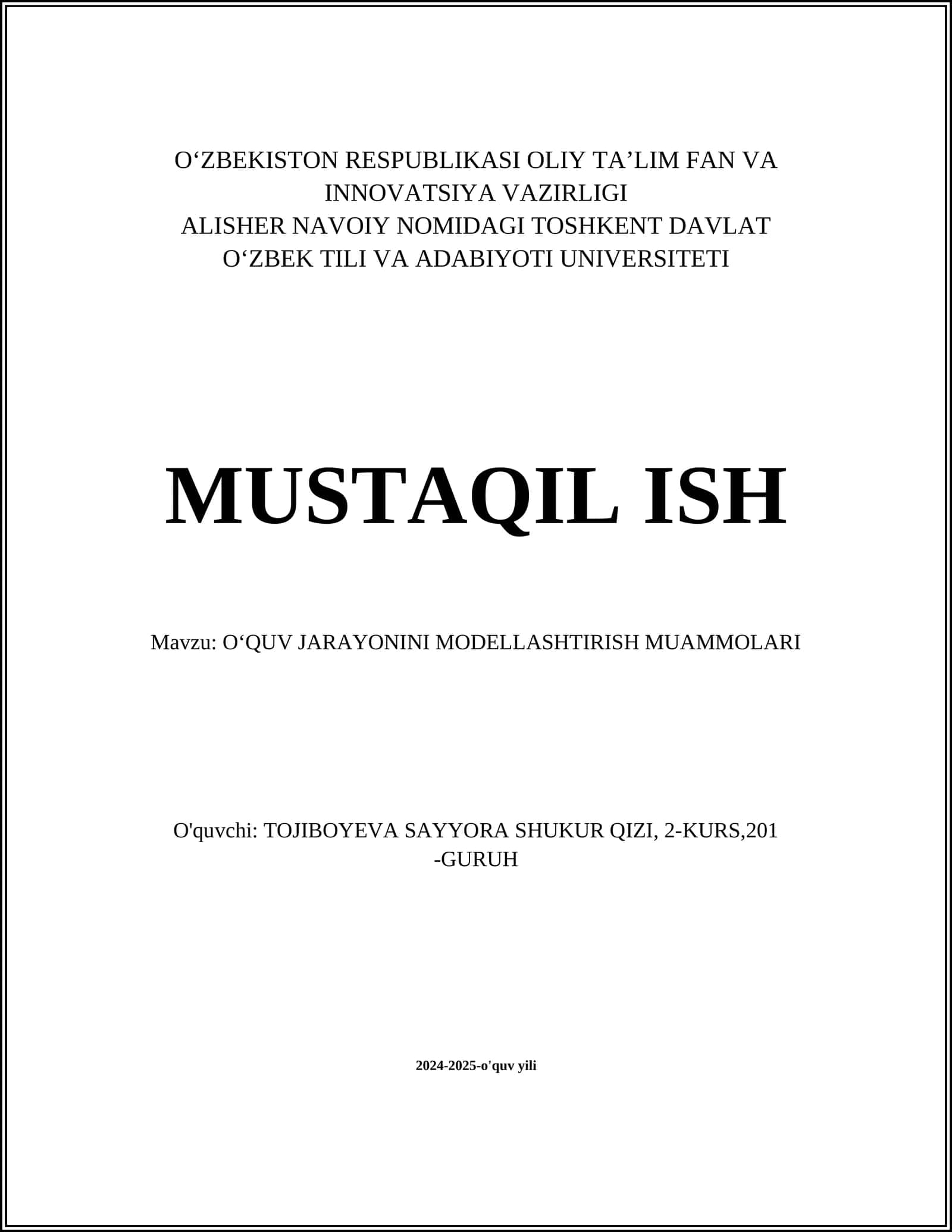 OʻQUV JARAYONINI MODELLASHTIRISH MUAMMOLARI 1