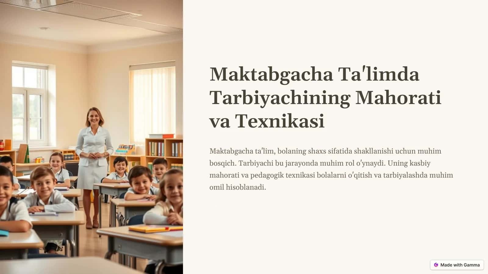 Maktabgacha Ta'limda Tarbiyachining Mahorati va Texnikasi 1