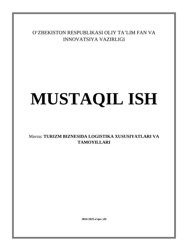 referat mustaqil ish TURIZM 1