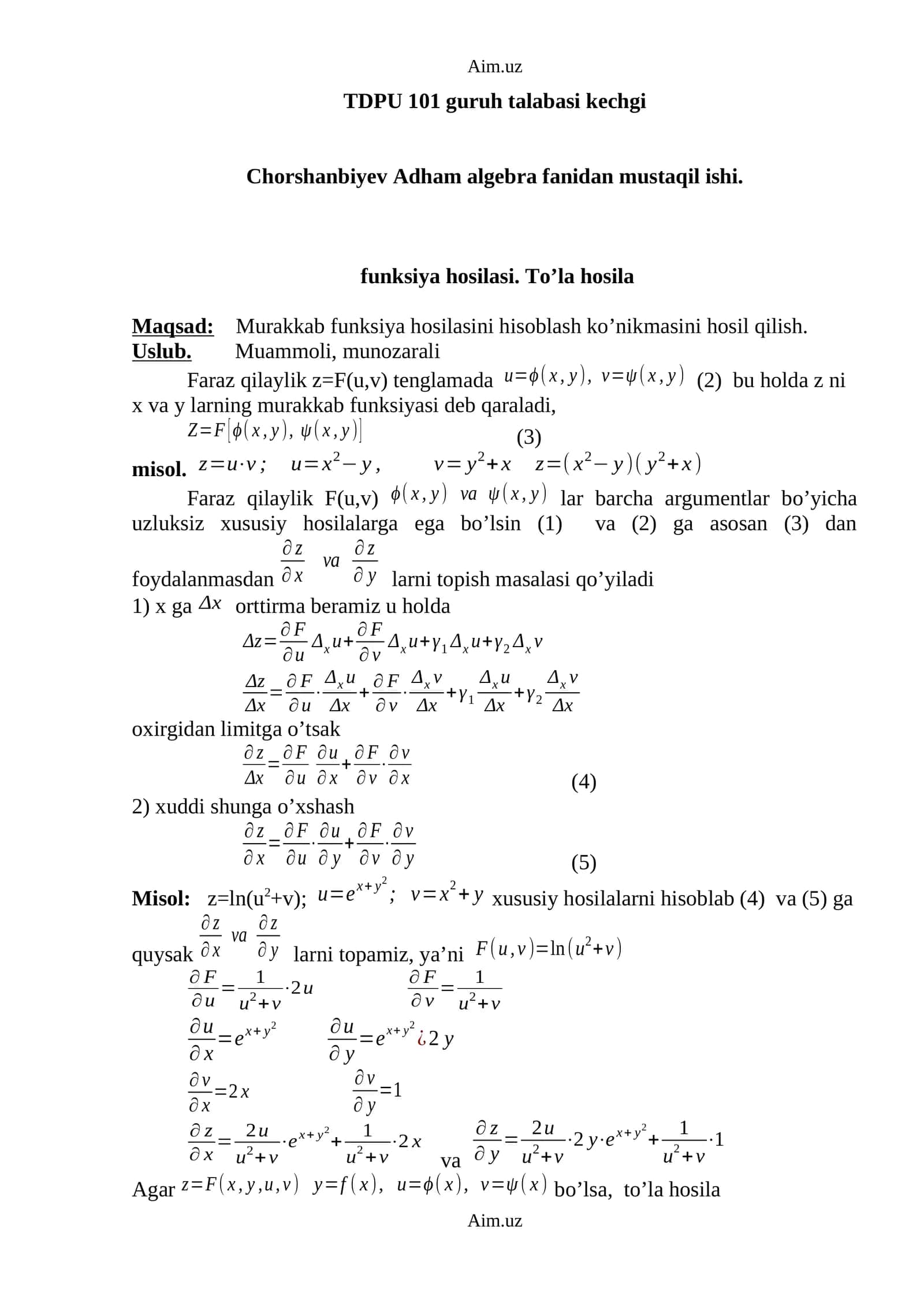 Algebra fanidan mustaqil ishi 1