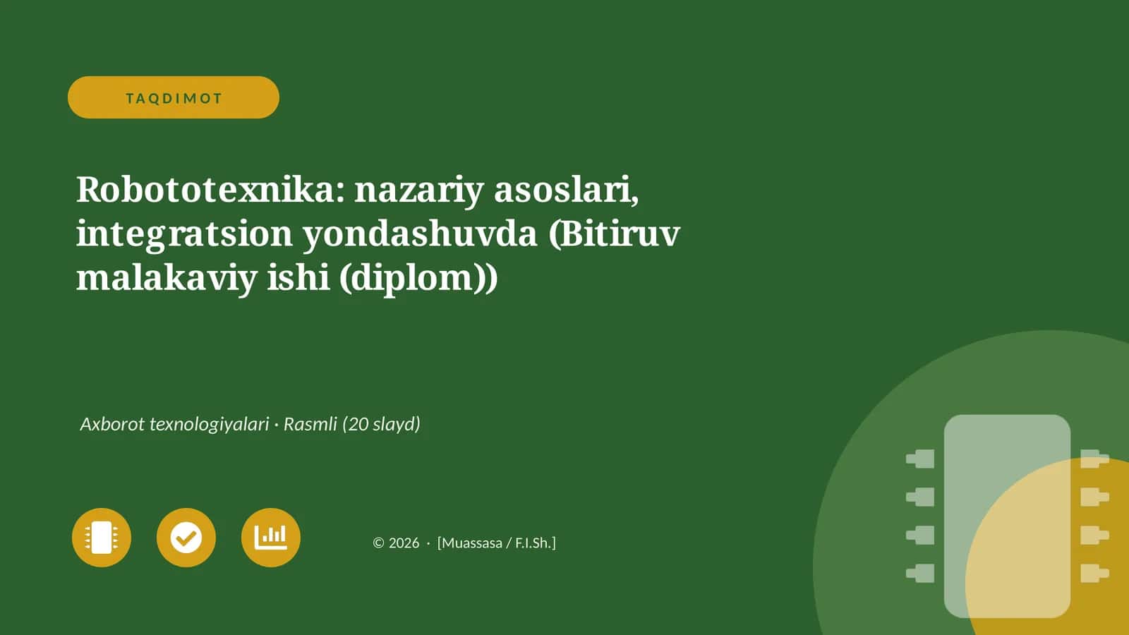 Robototexnika: nazariy asoslari, integratsion yondashuvda (Bitiruv malakaviy ishi (diplom)) 1