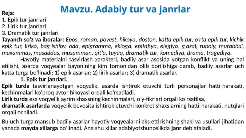 Adabiy tur va janrlar 1