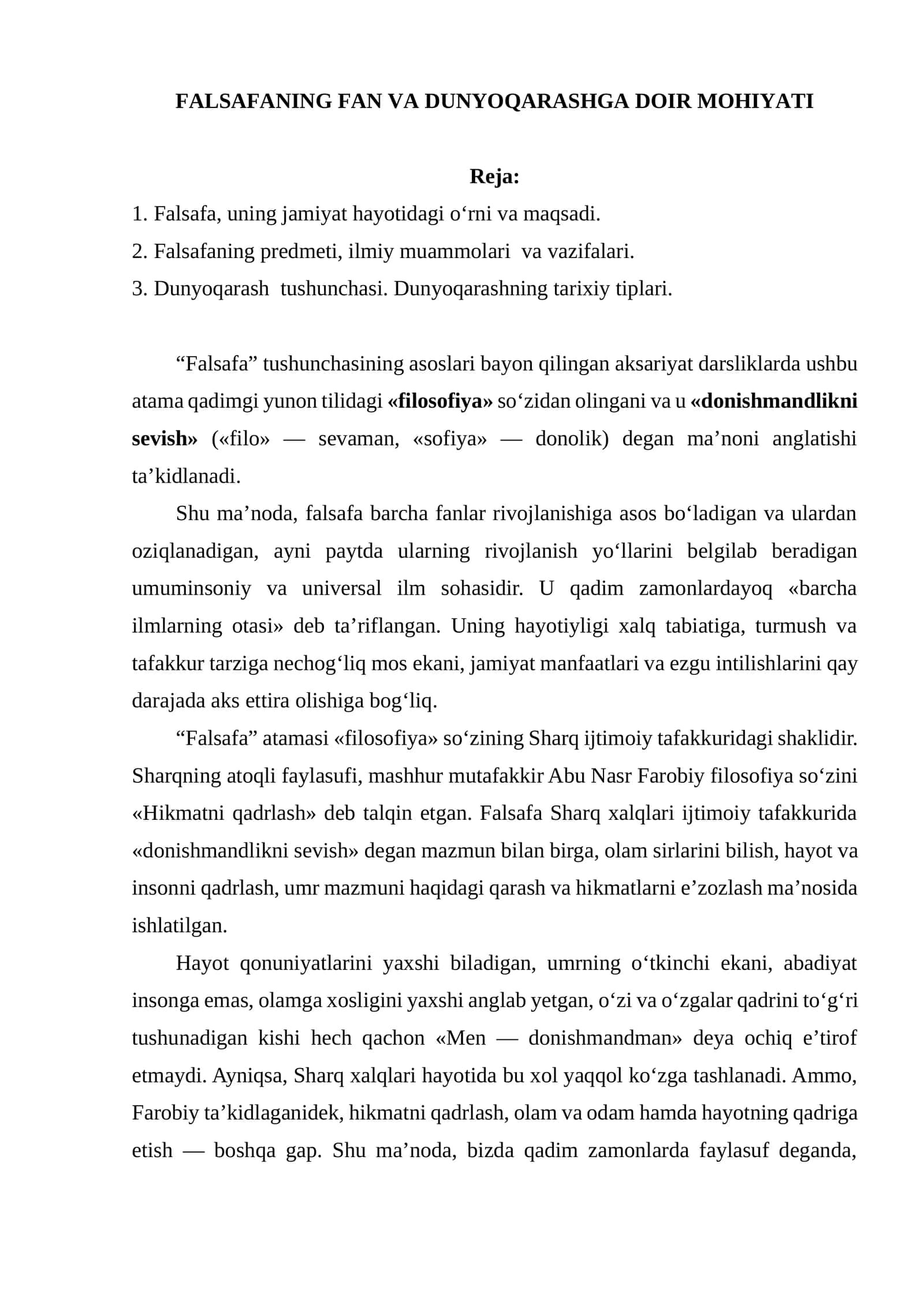 FALSAFANING FAN VA DUNYOQARASHGA DOIR MOHIYATI 1