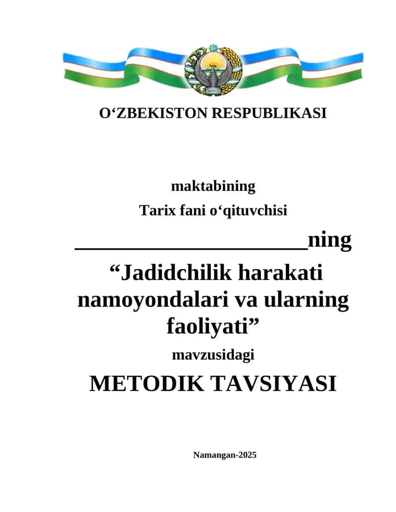 Jadidchilik xarakati mavzusida metodik tavsiya 1