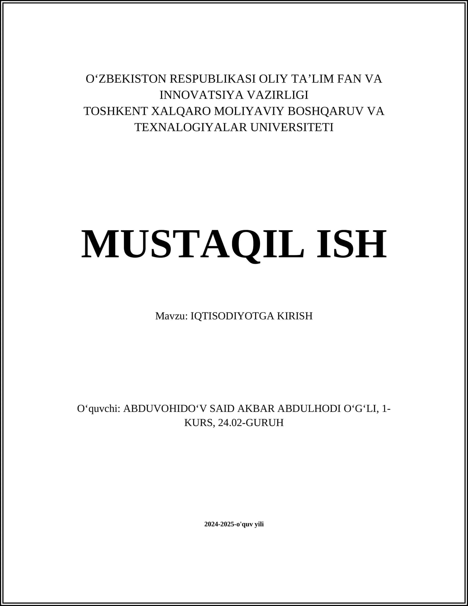IQTISODIYOTGA KIRISH 1
