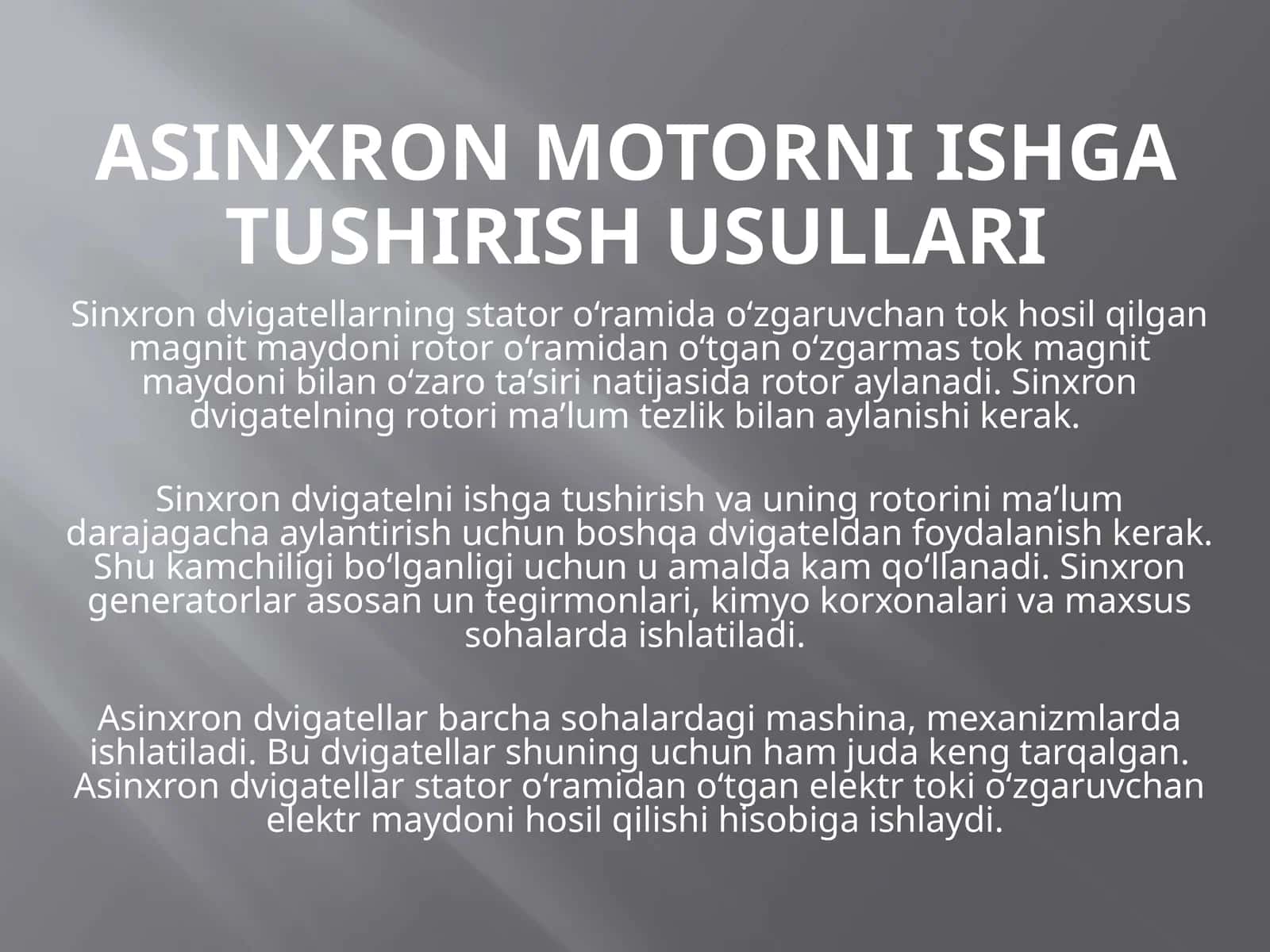 Asinxron motorni ishga tushirish usullari 1