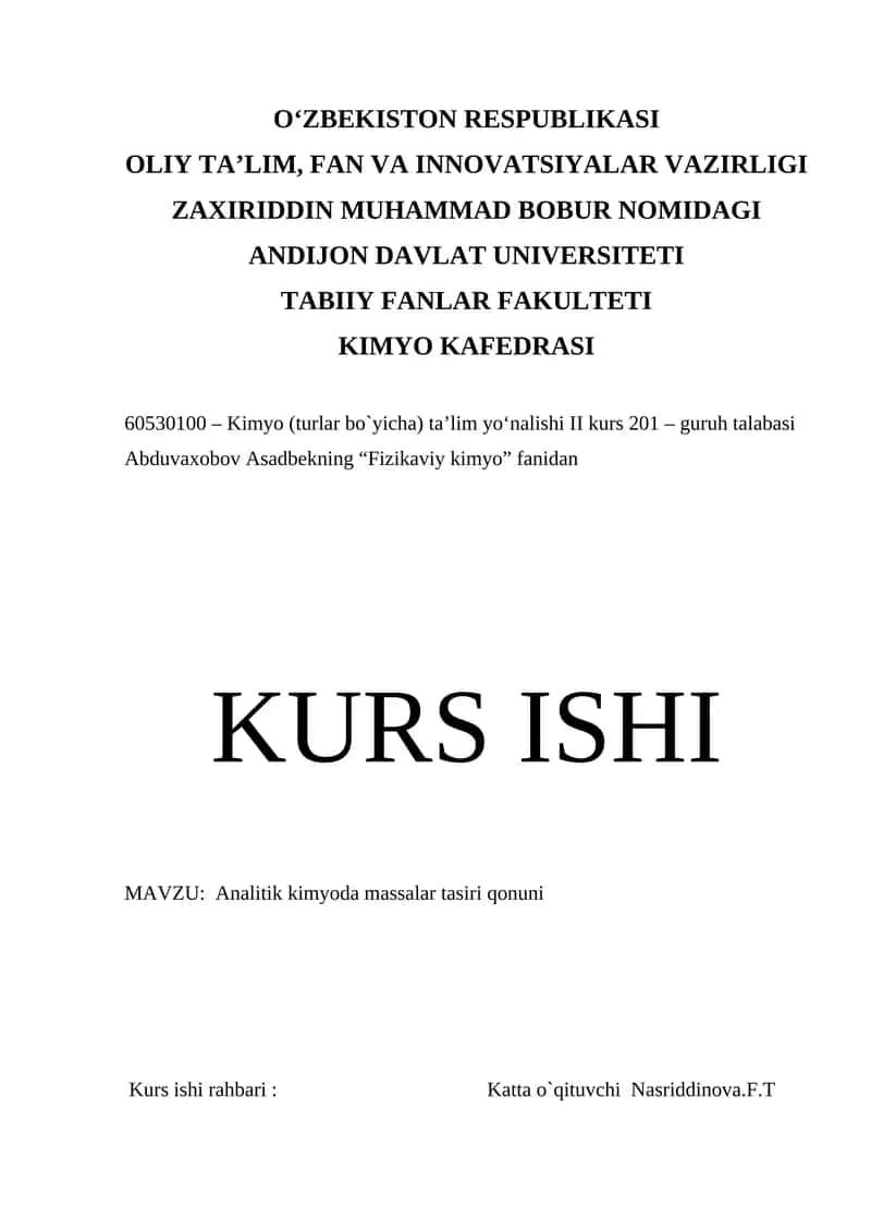 Analitik kimyoda massalar tasiri qonuni 1