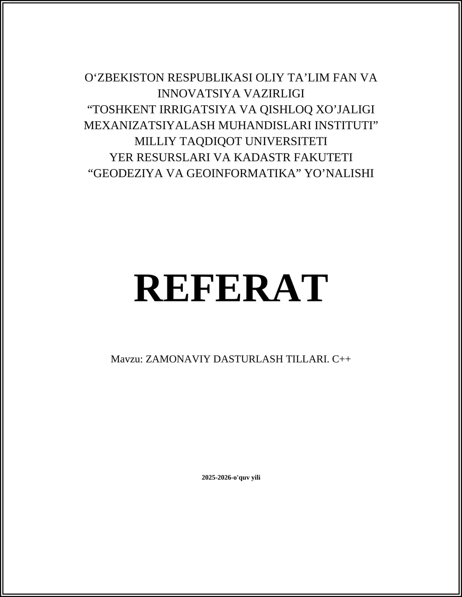 ZAMONAVIY DASTURLASH TILLARI. C++ 1