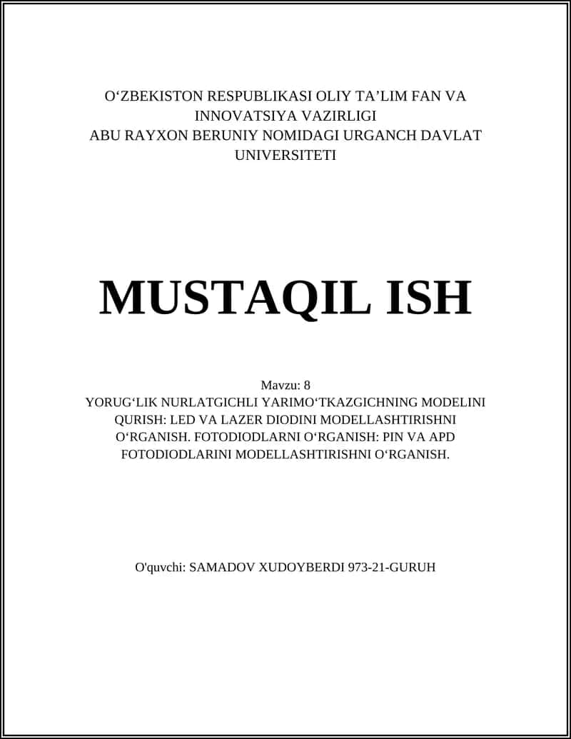 Yarimo‘tkazgichli LED va lazer diodlarni modellashtirish 1