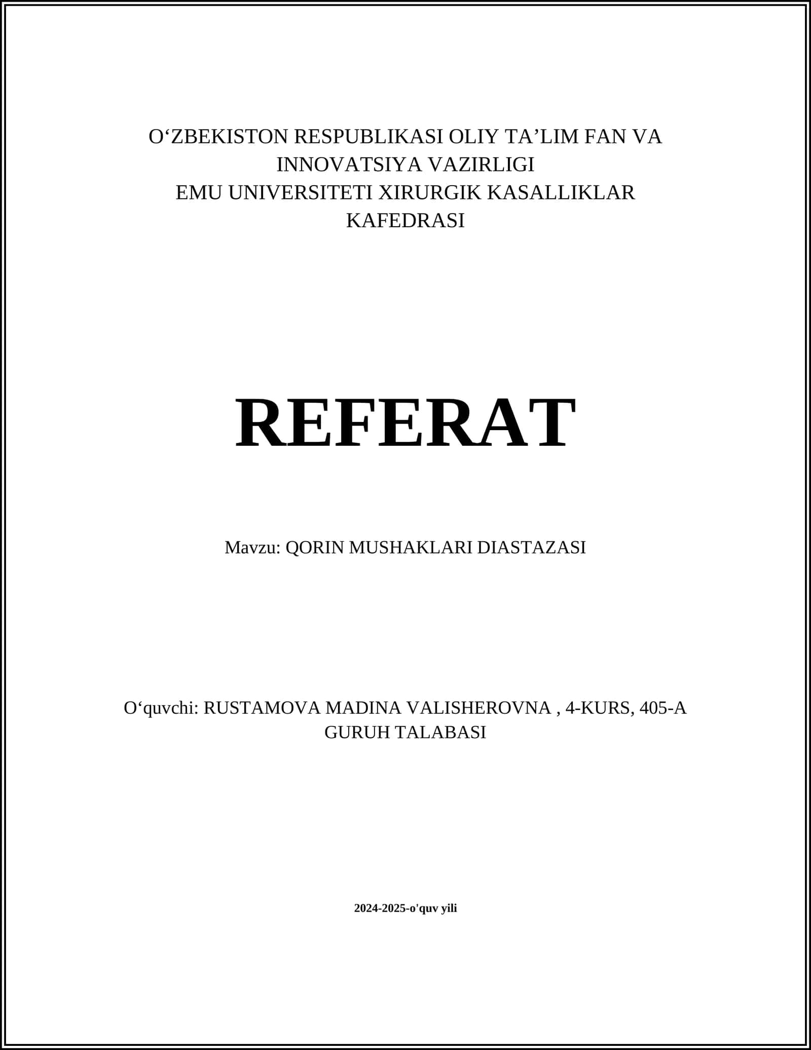 QORIN MUSHAKLARI DIASTAZASI 1