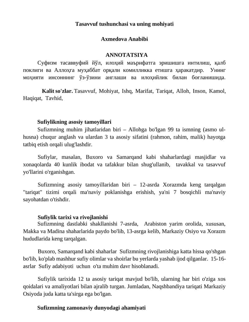 Tasavvuf tushunchasi va uning mohiyati 1
