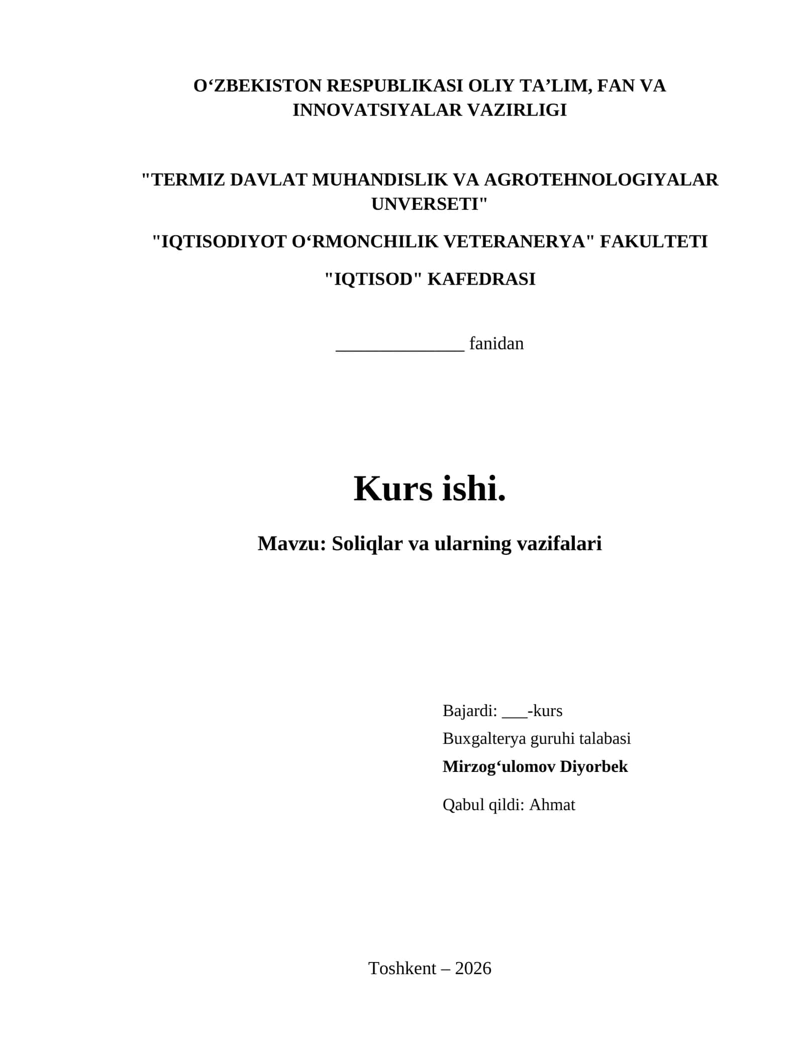 Soliqlar va ularning vazifalari 1