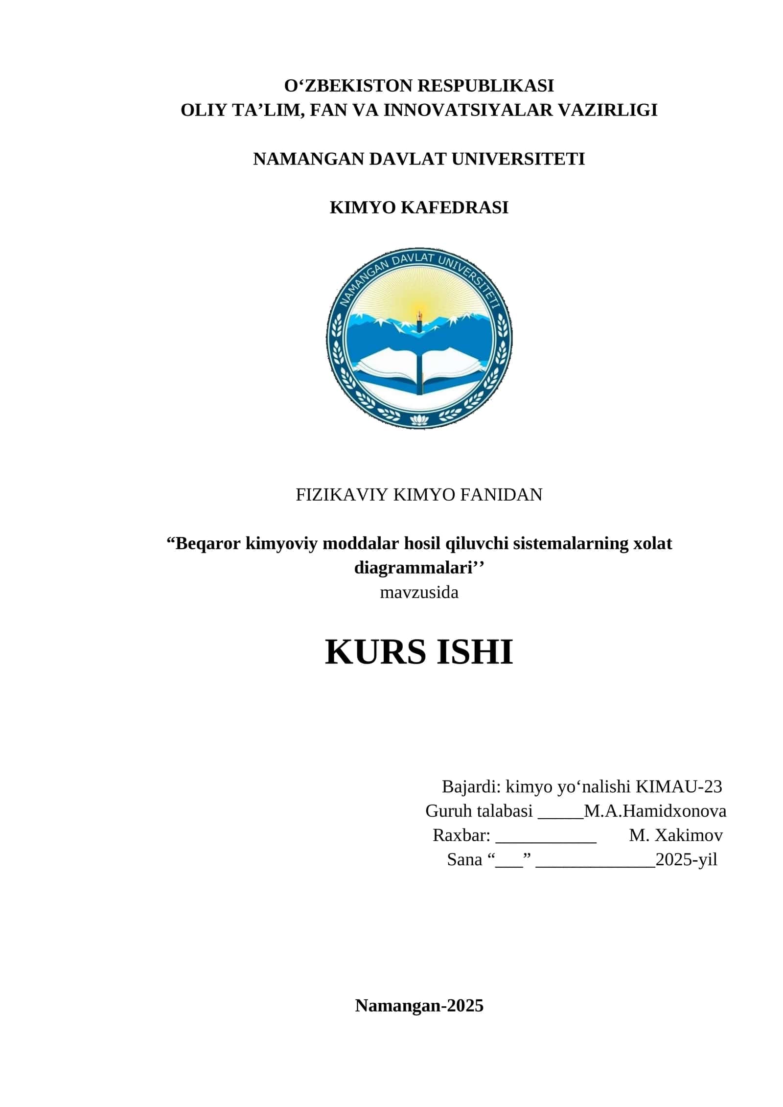 Beqaror kimyoviy moddalar hosil qiluvchi sistemalarning xolat diagrammalari 1
