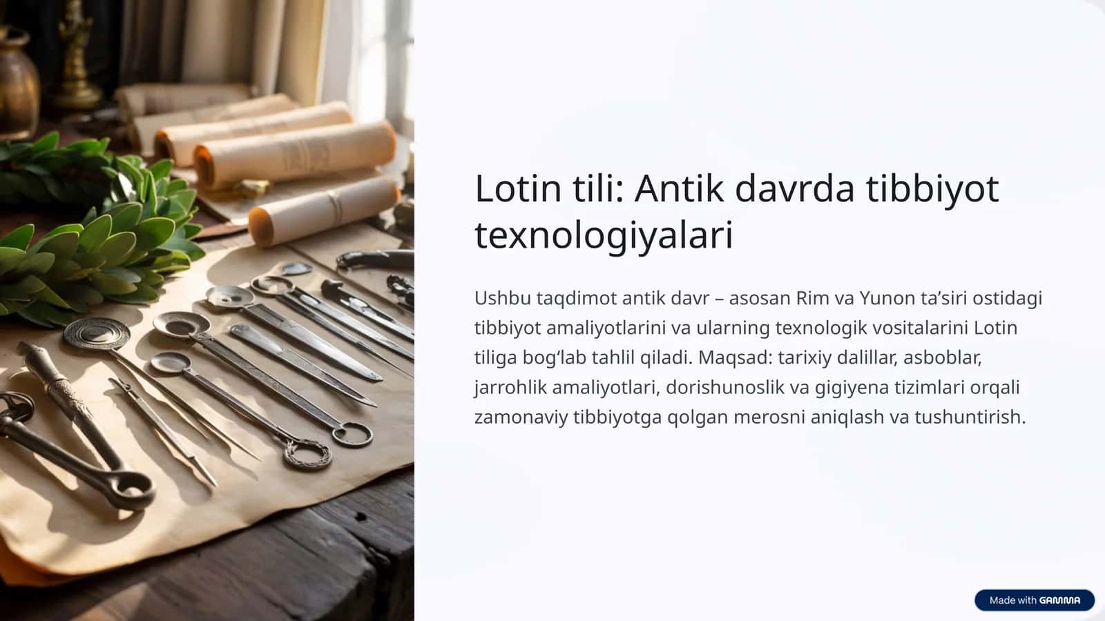 Lotin tili: Antik davrda tibbiyot texnologiyalari 1