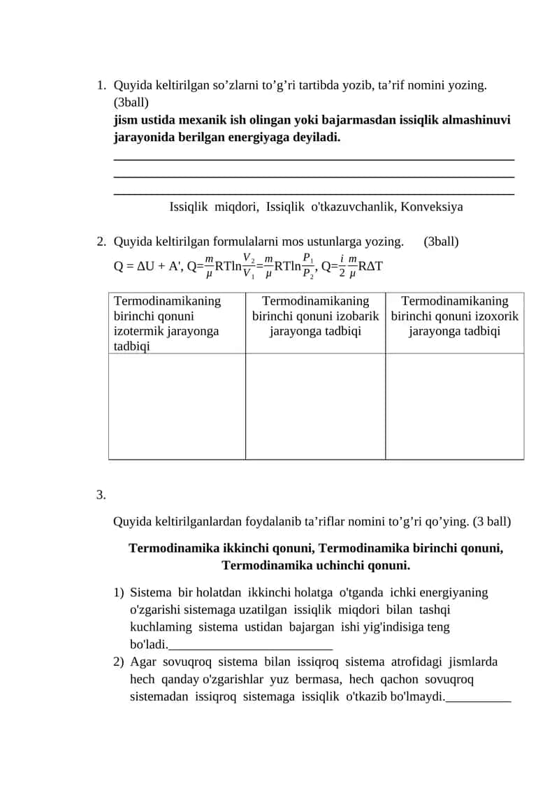 Quyidagi formulalarni yozing 1