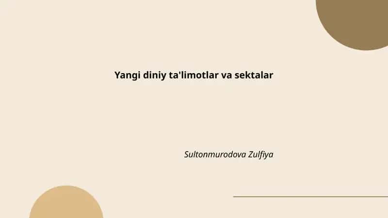 Yangi diniy ta'limotlar va sektalar 1