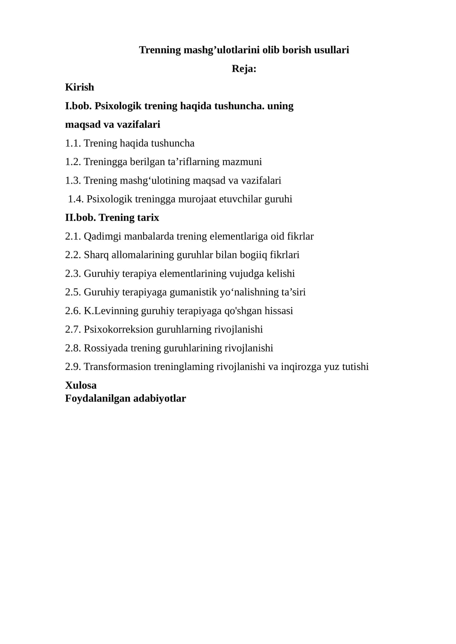 Trening mashg’ulotlarini olib borish usullari 1