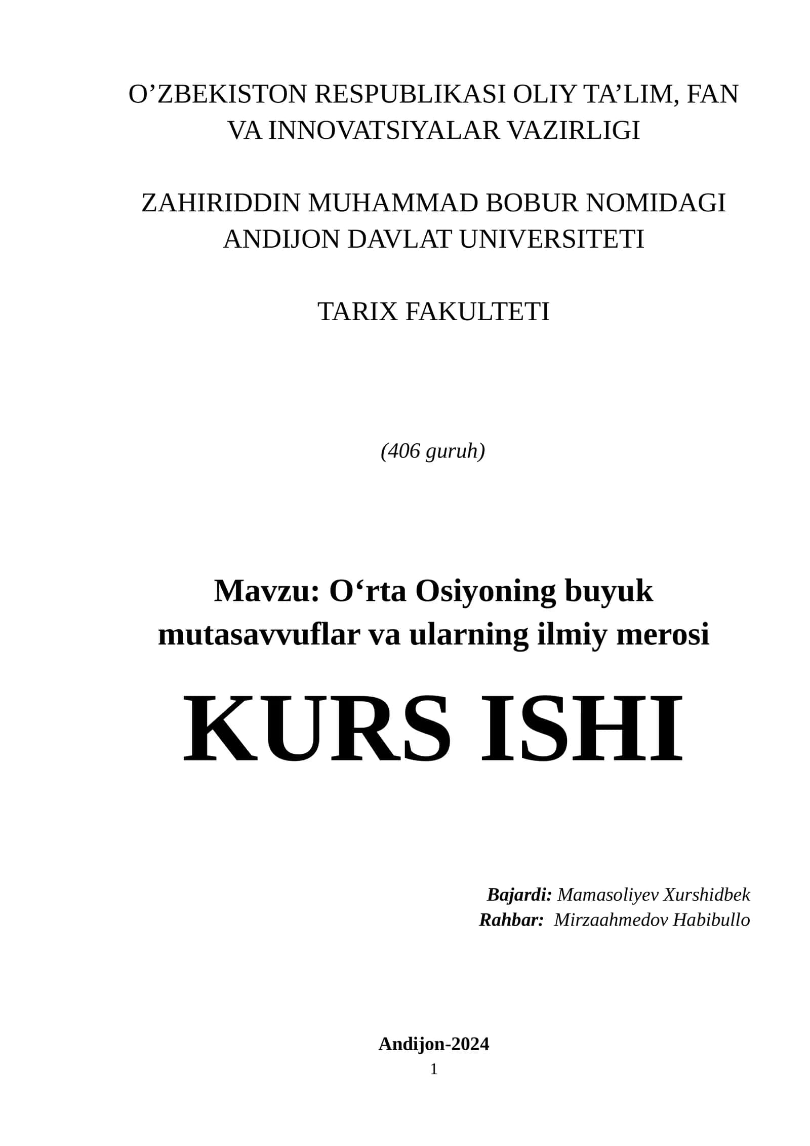 O‘rta Osiyoning buyuk mutasavvuflar va ularning ilmiy merosi 1