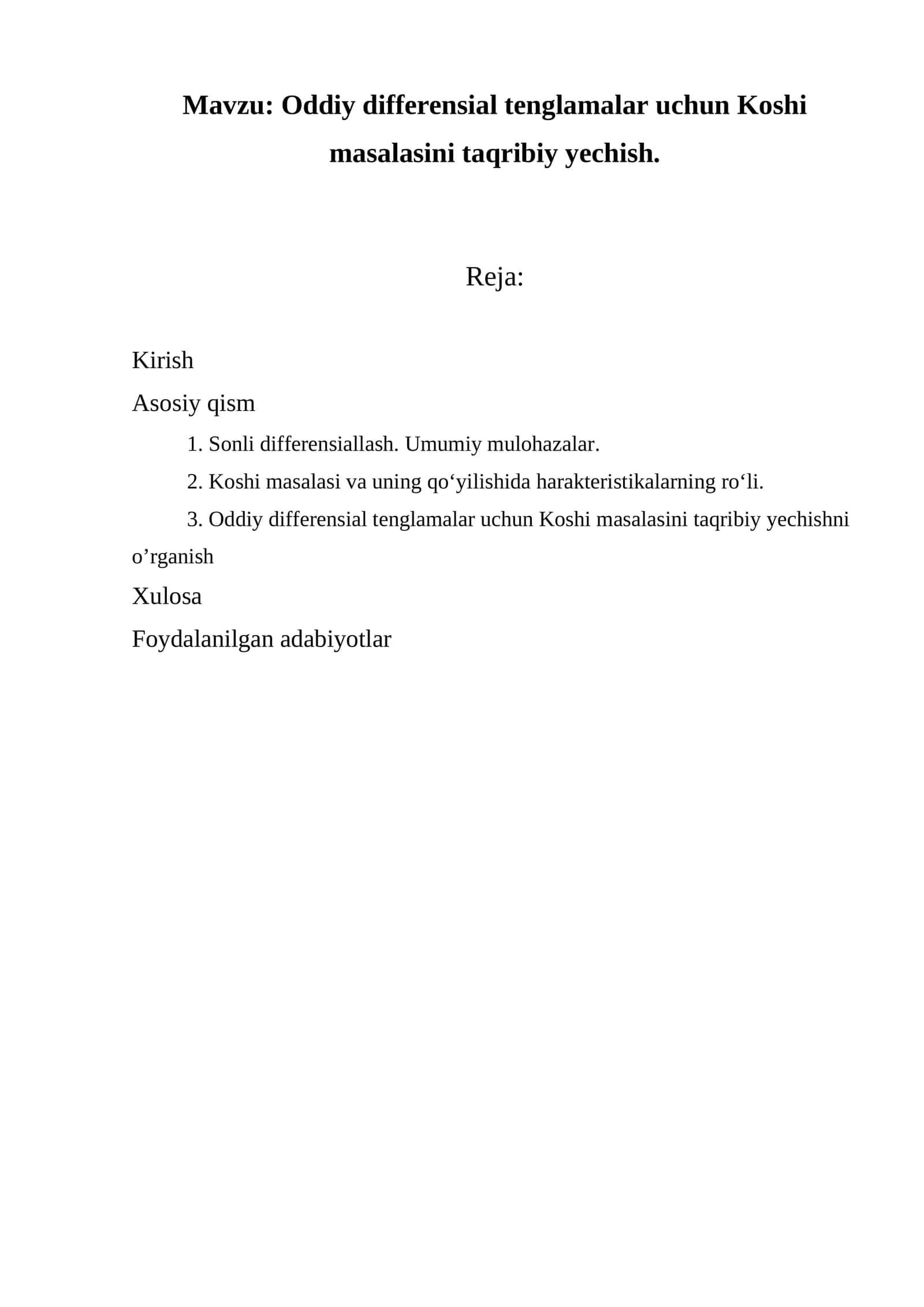 Oddiy differensial tenglamalar uchun Koshi masalasini taqribiy yechish 1