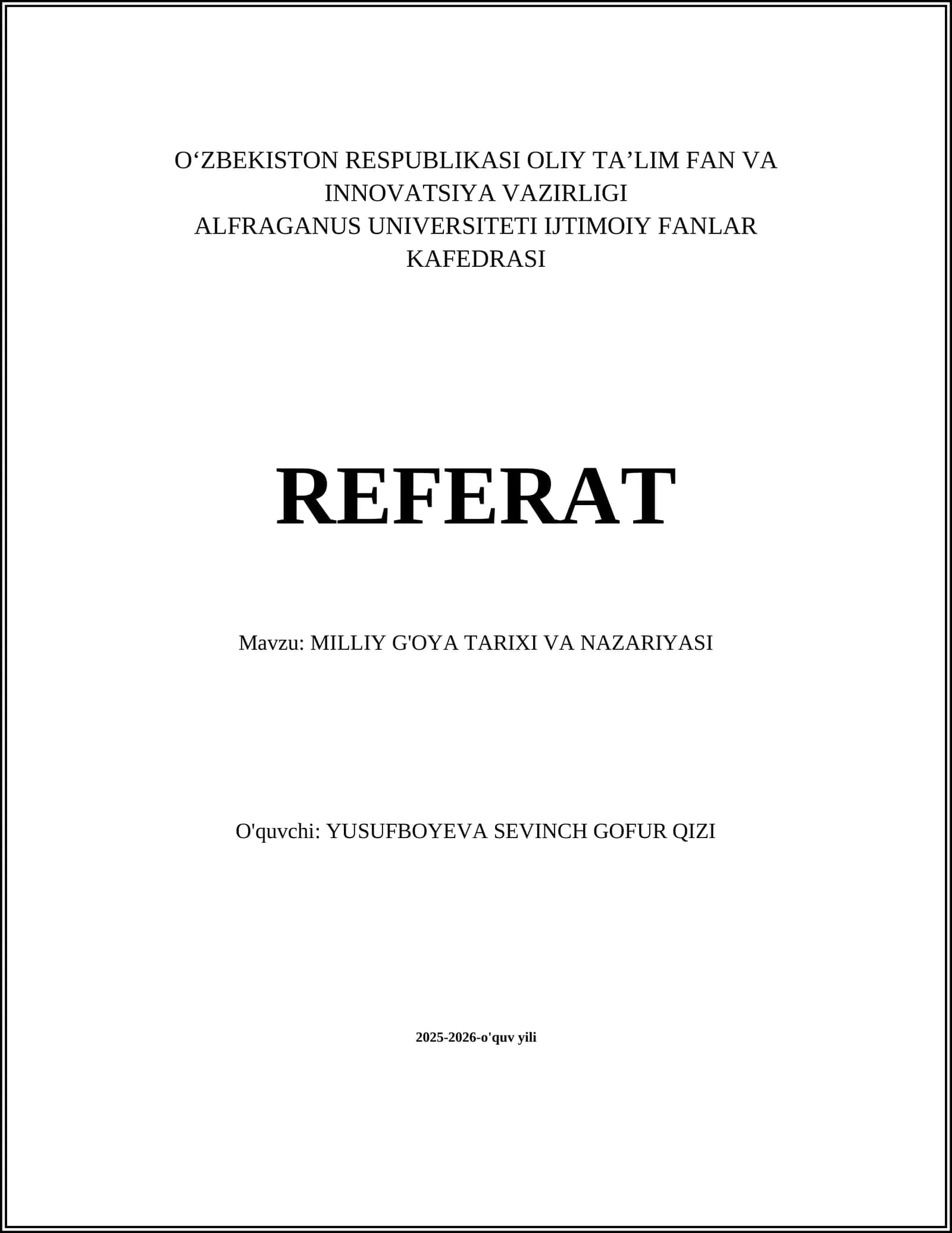 MILLIY G'OYA TARIXI VA NAZARIYASI 1