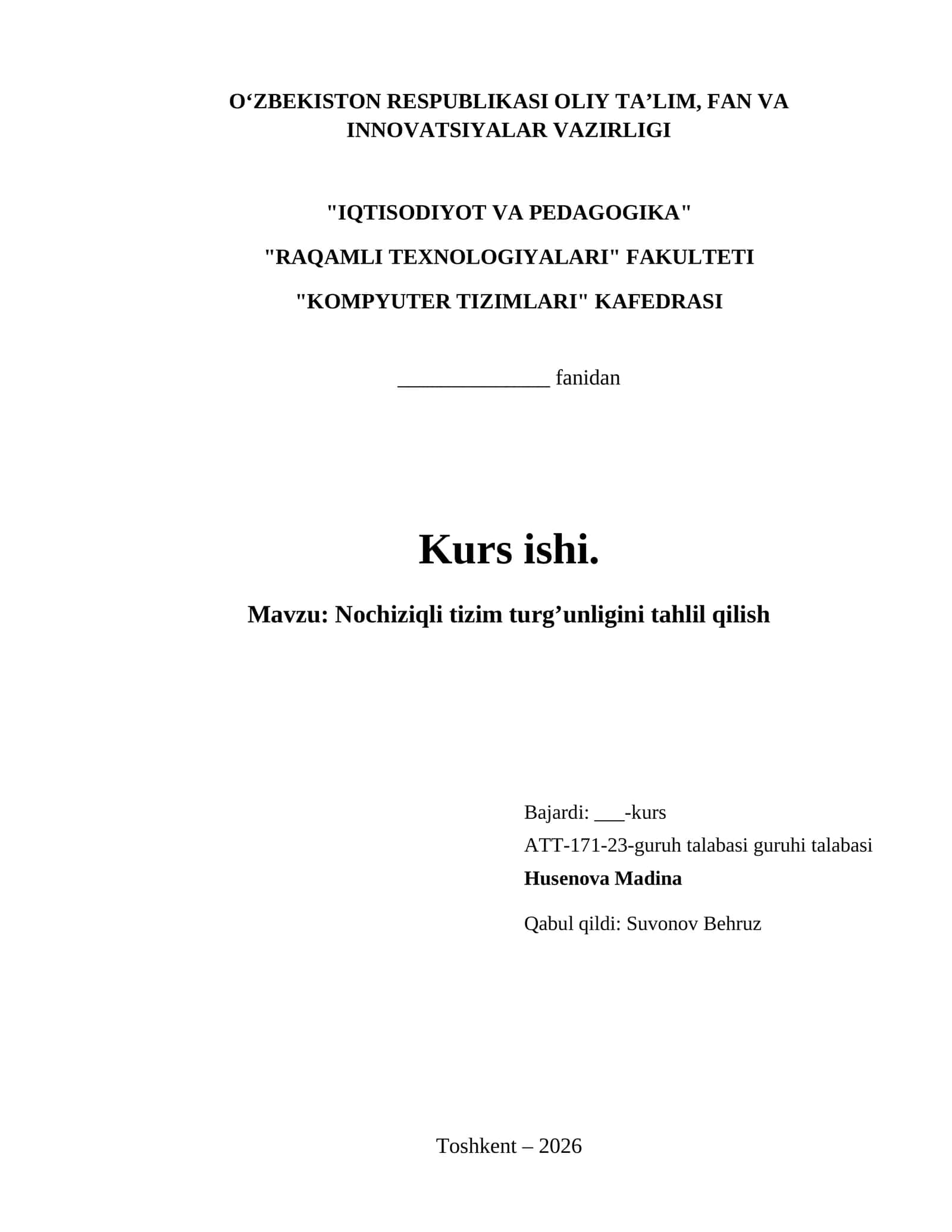 Nochiziqli tizim turg’unligini tahlil qilish 1