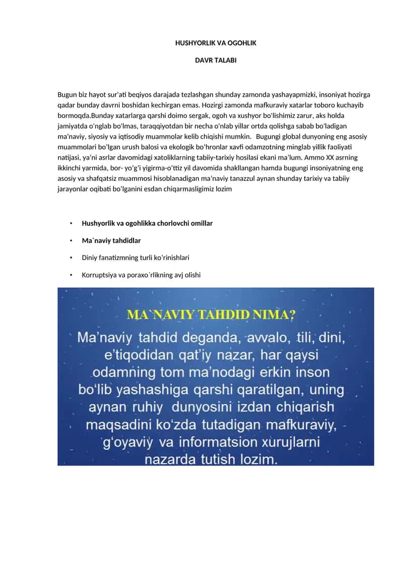 HUSHYORLIK VA OGOHLIK 1