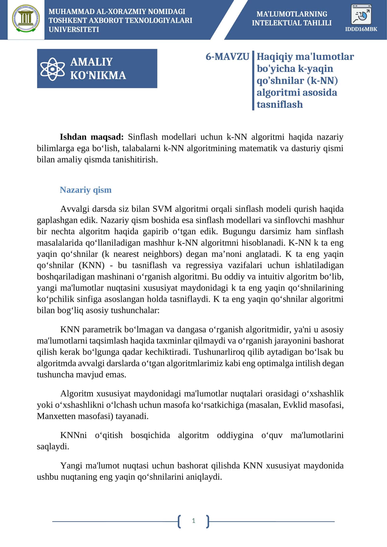 MA’LUMOTLARNING INTELEKTUAL TAHLILI 1