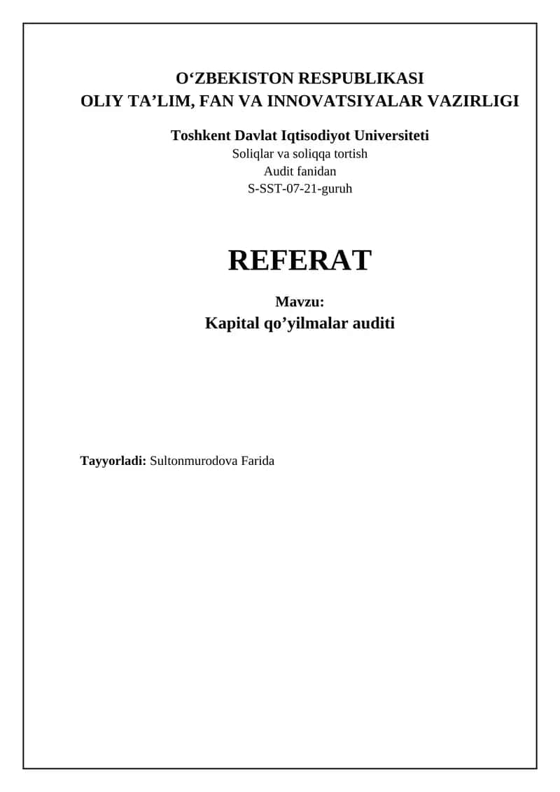 Kapital qo’yilmalar auditi 1