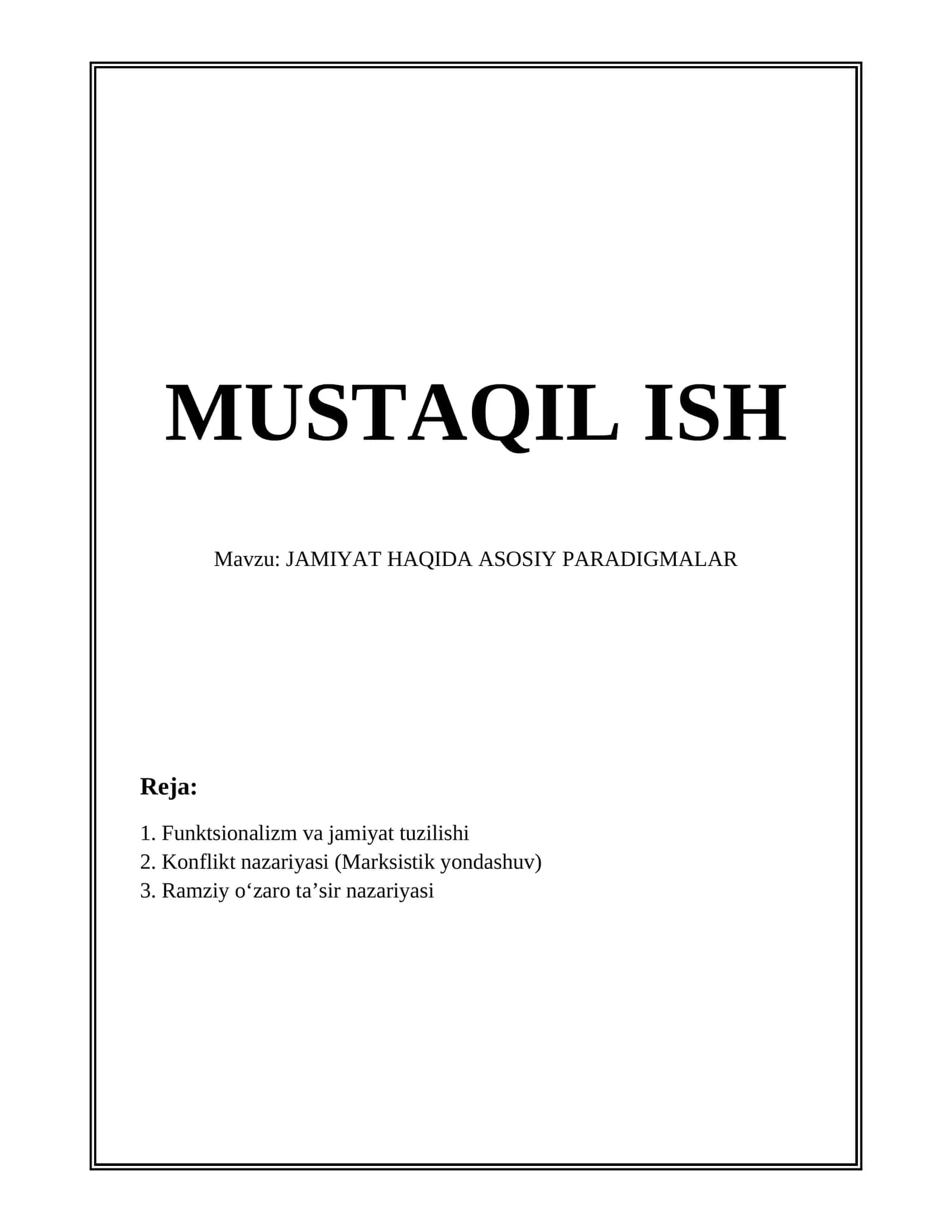 JAMIYAT HAQIDA ASOSIY PARADIGMALAR 1