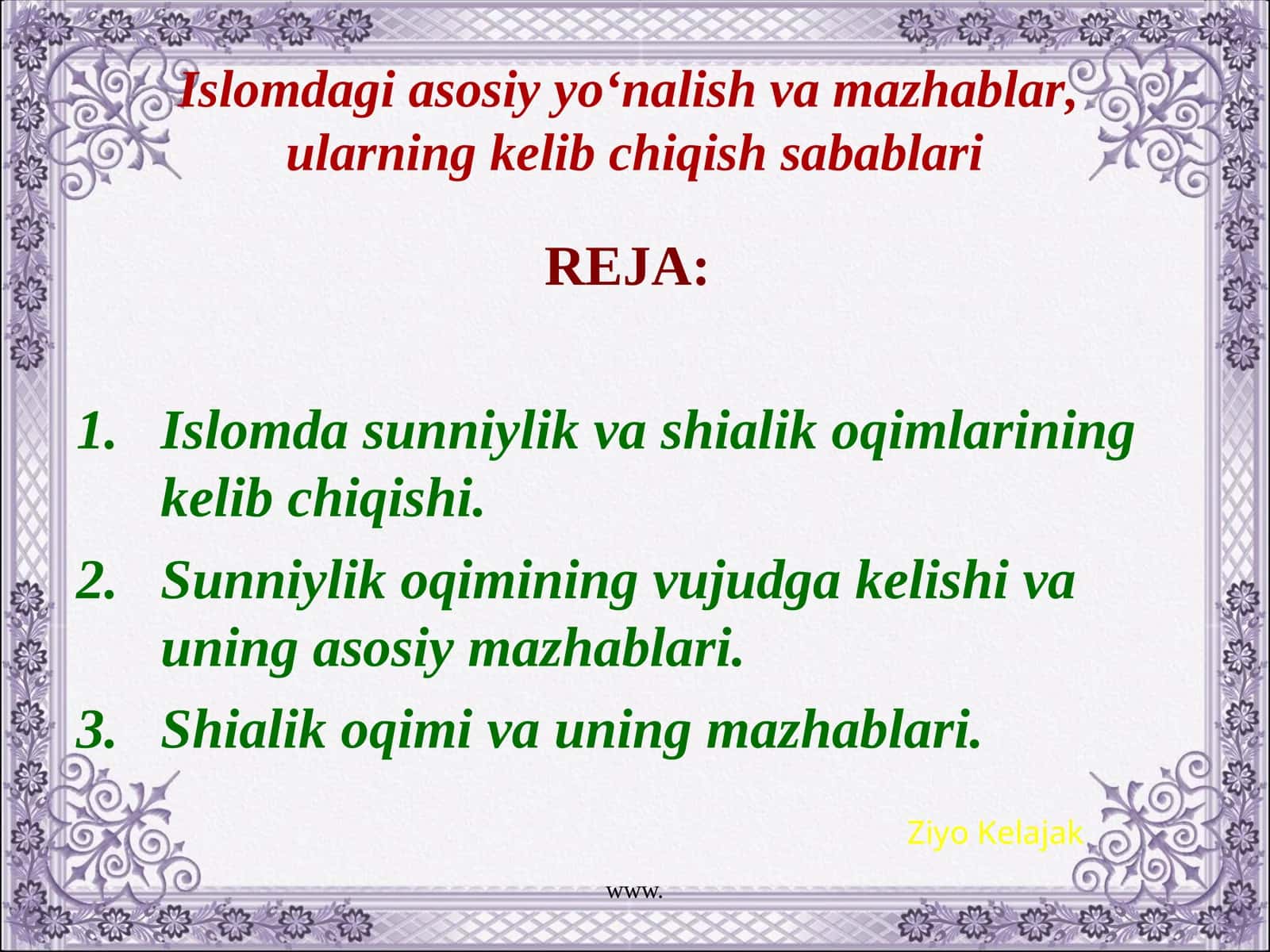 Islomdagi asosiyyo‘nalish va mazhablar 1