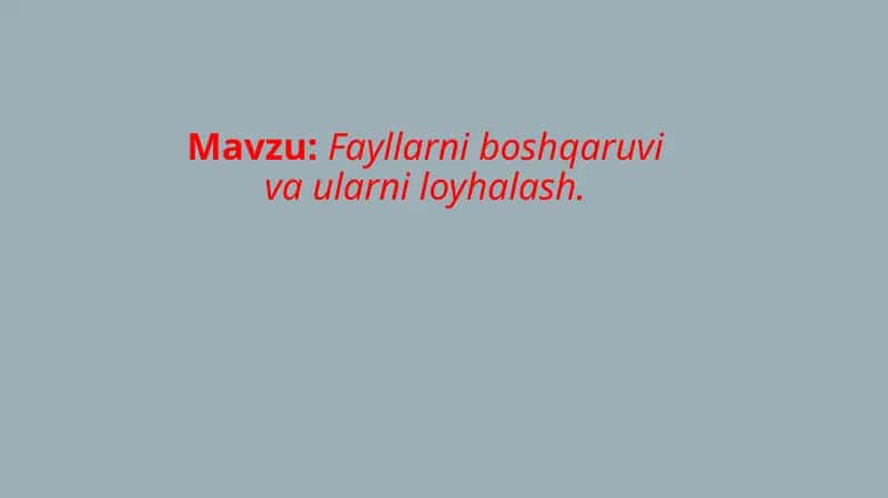 Fayllarni boshqaruvi va ularni loyhalash 1